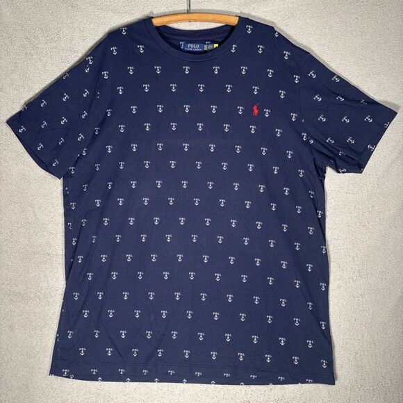 Polo Ralph Lauren T Shirt Men’s Size 2XLT Navy Blue Anchor AOP Blokecore Preppy - Picture 1 of 16